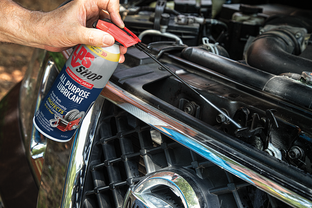 LPS All Purpose Lubricant Spraying Car Hood Latch